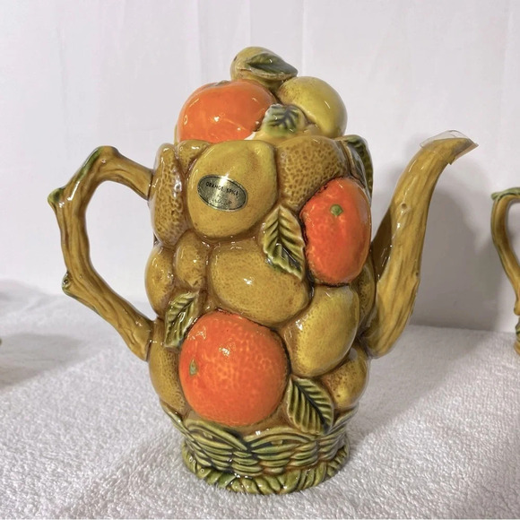 Vintage MCM Japan Pottery Ceramic Orange Spice 8Pc  Tea Set - Picture 3 of 16